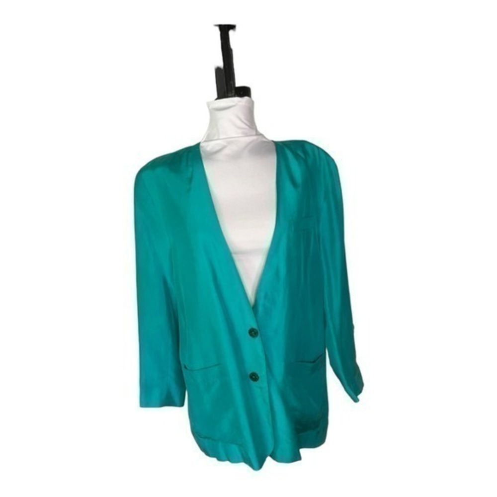Express Vintage Turquoise Blue Silk Two Button V-Neck‎ Jacket Size Small